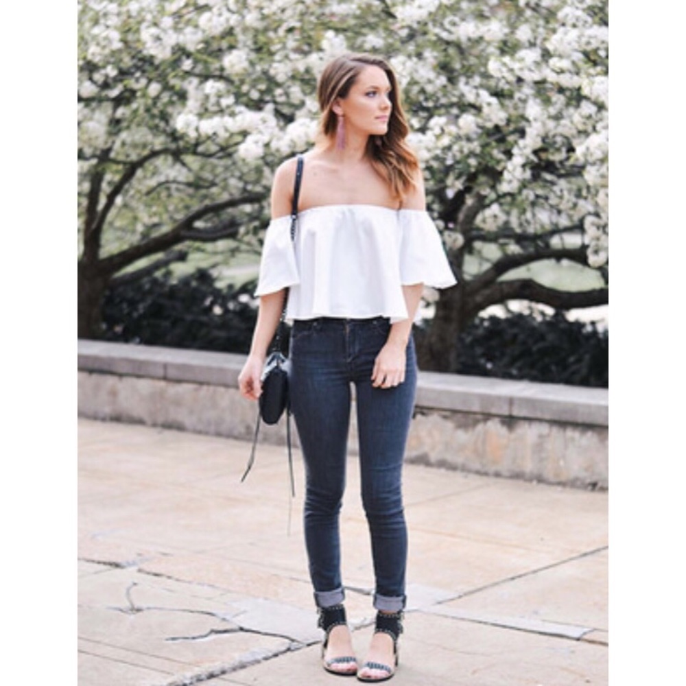 New White Off the Shoulder Crop Top